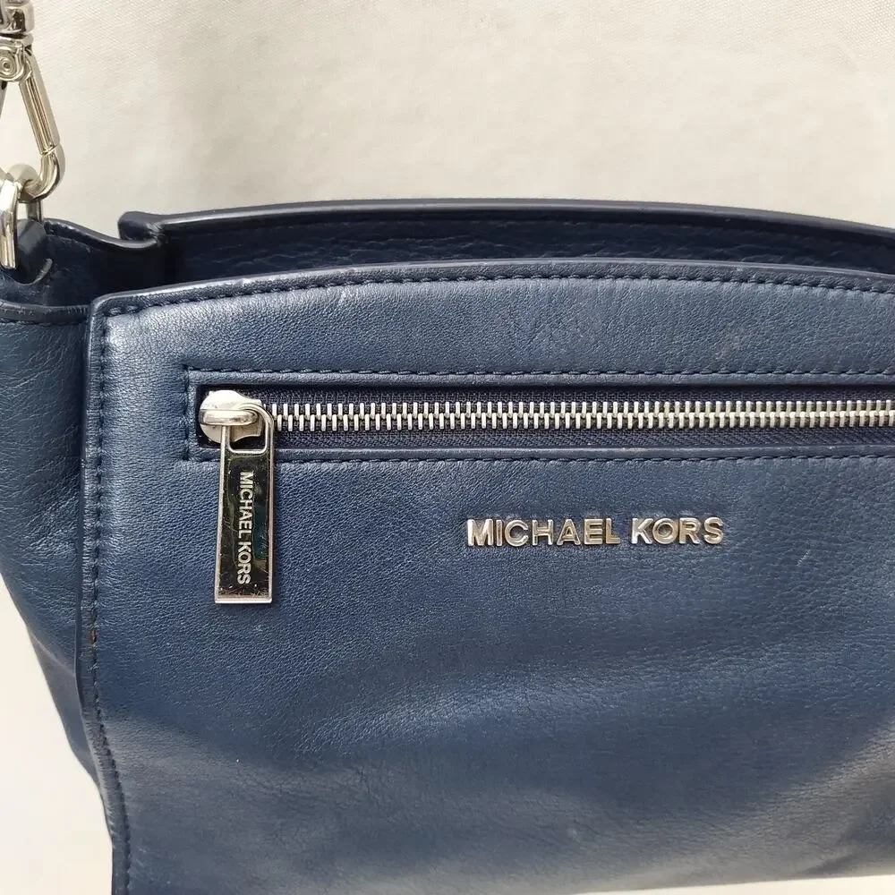 Michael Kors Blue Leather Zipper Closure Crossbody Bag
